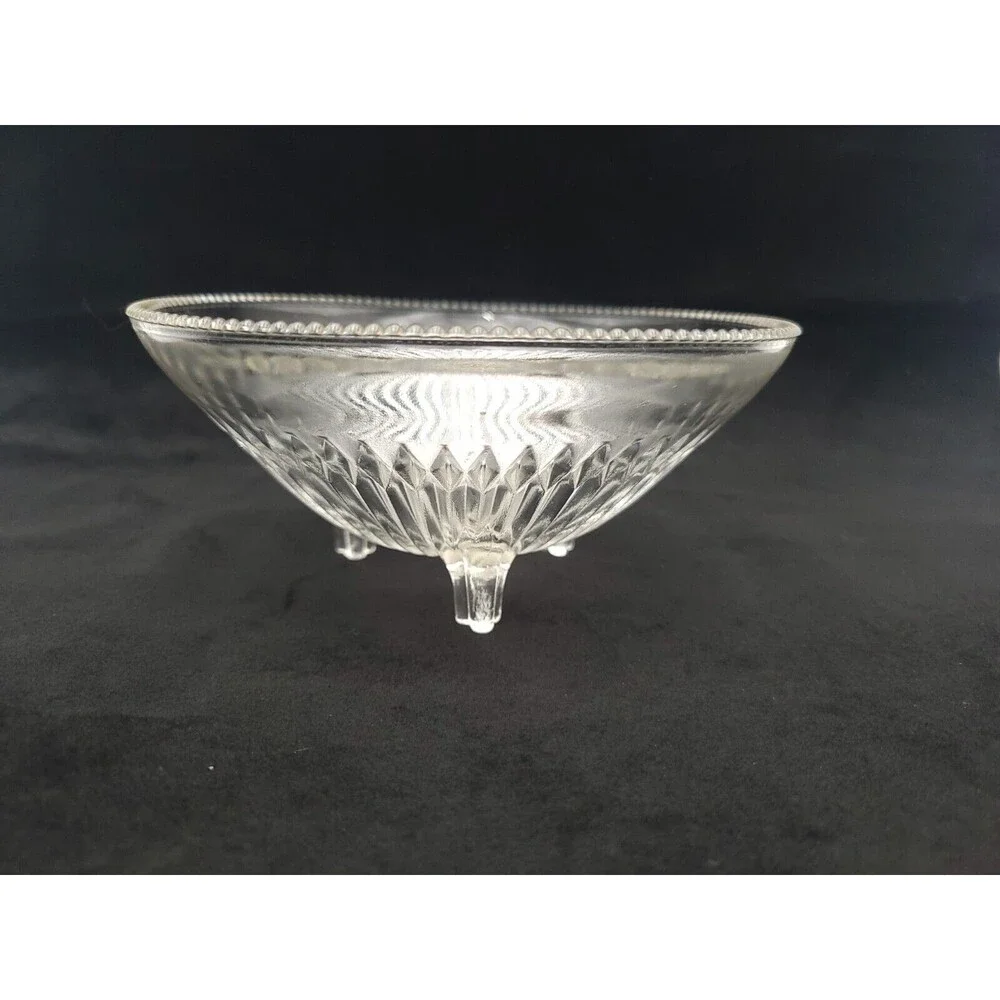 Vintage‎ Jeanette Clear Glass Elegant Candy Bowl Dish Three Footed Ribbed